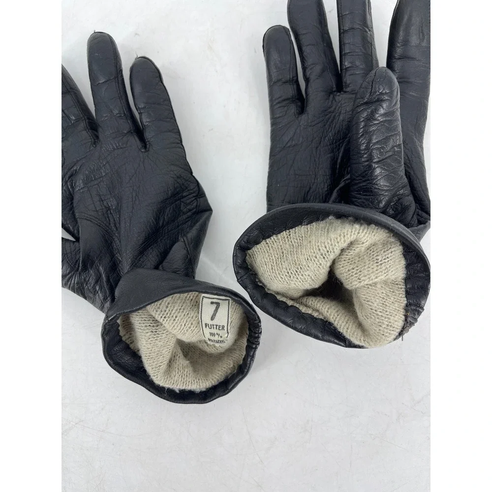 Flutter Vintage Black Soft Leather Driving Gloves  Lined‎ Size 7 Womens Winter